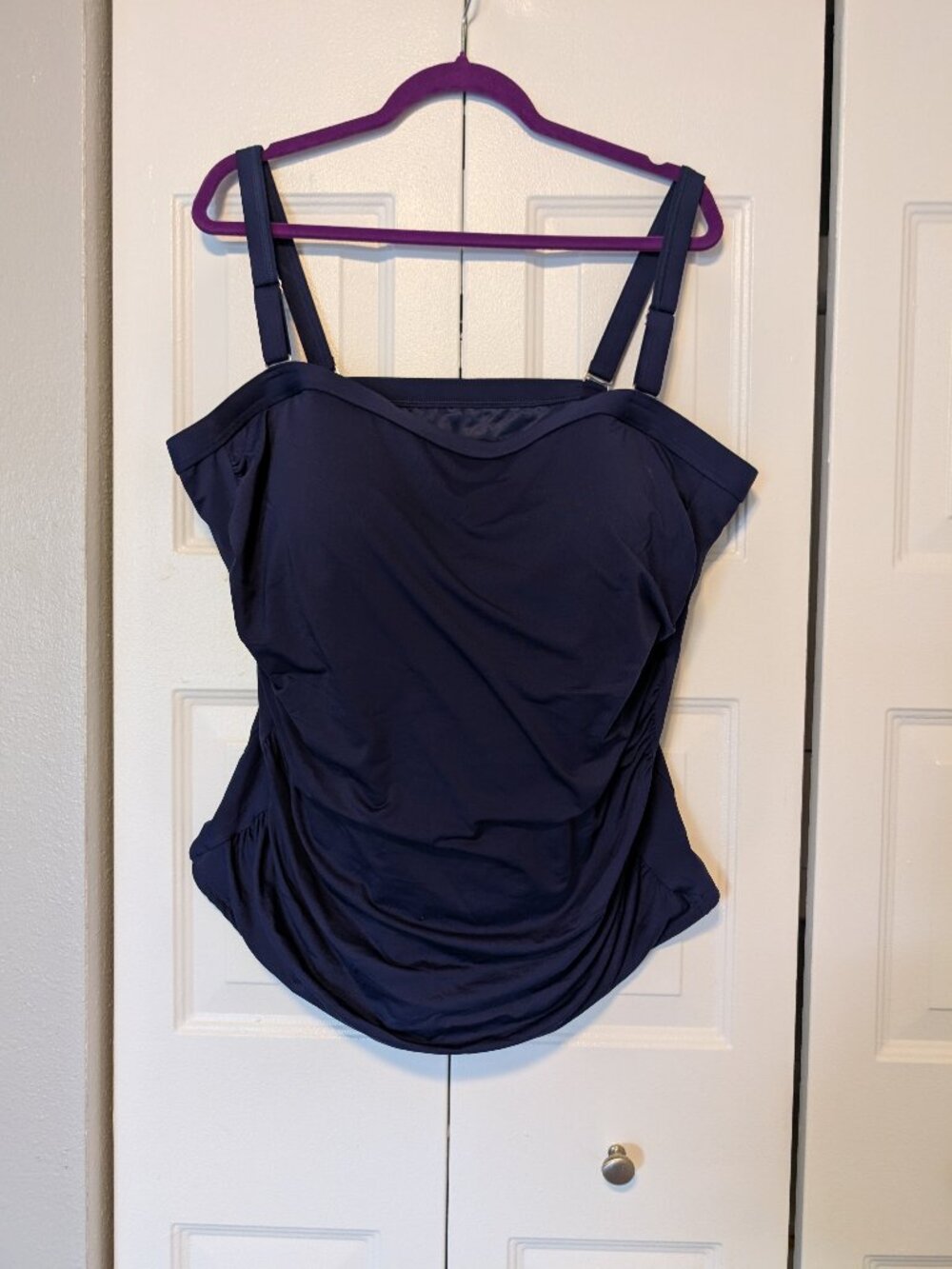 Lands' End Women's Plus Bandeau Tankini Swimsuit Top, Navy Blue, 22W